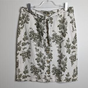 Vintage Liz Claiborne Skirt Linen Cotton Front Button Floral Pattern Sz 10